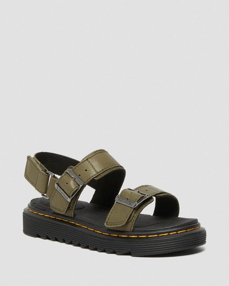 Dr Martens Junior Kyle Leren Sandalen Kinderen Olijfgroen | NL 104DFM